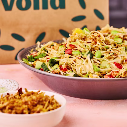Crispy Rice Salad with Peanut Miso Dressing in a bowl