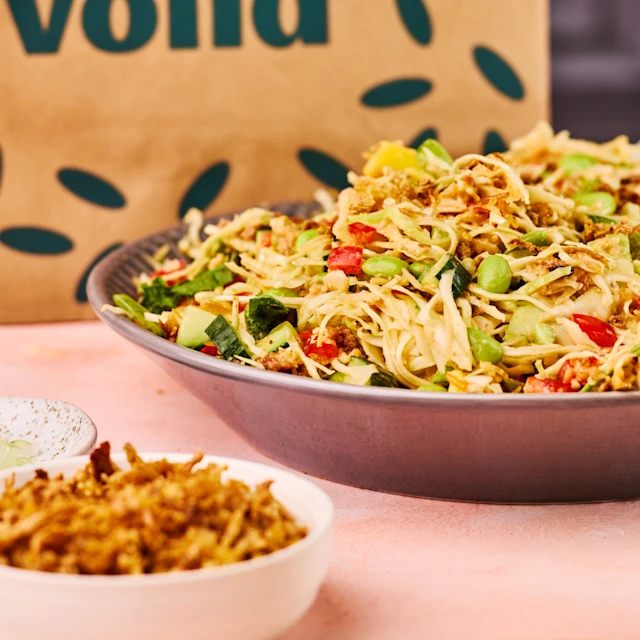 Crispy Rice Salad with Peanut Miso Dressing in a bowl