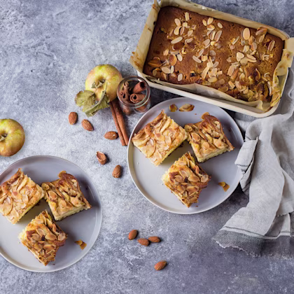 Aerial view of apple cake plates