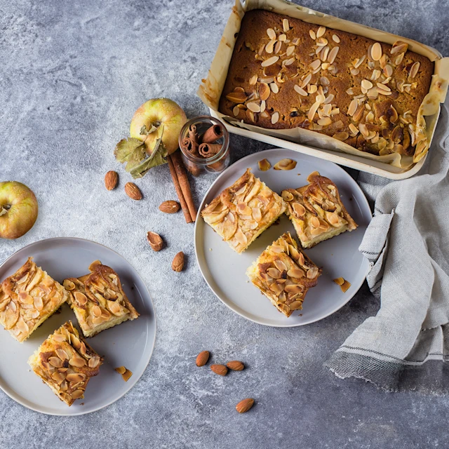 Aerial view of apple cake plates