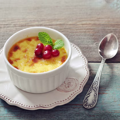 Single serving of Cranberry Crème Brûlée