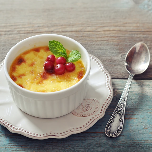 Single serving of Cranberry Crème Brûlée