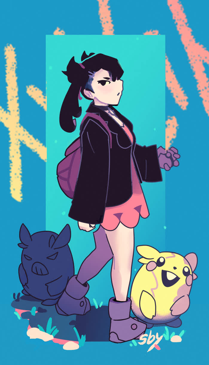 Marnie and her Morpeko in both forms from Pokemon