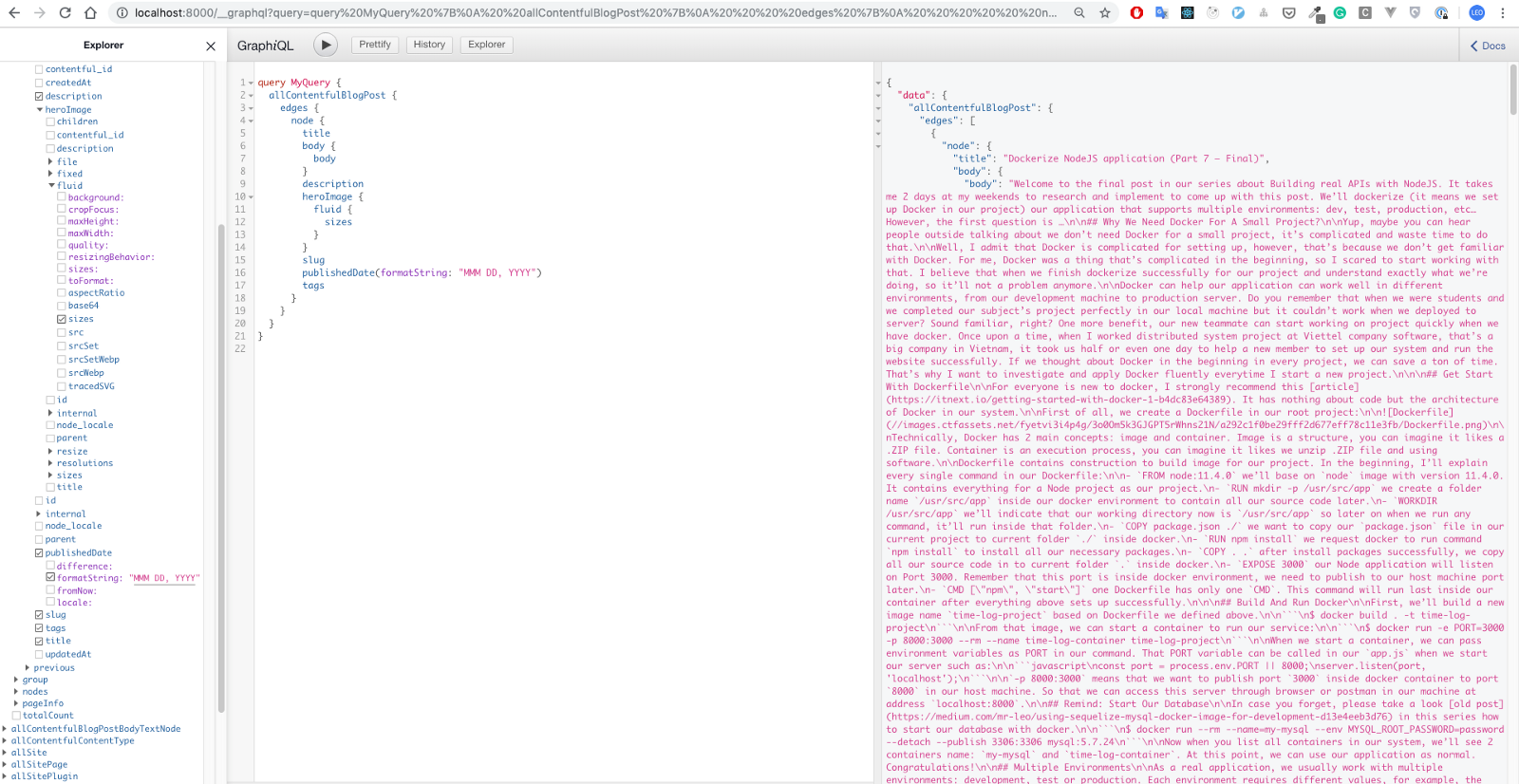 Query blog posts from Contentful service