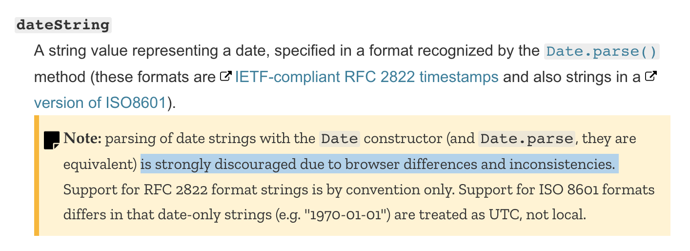 MDN warns new Date by date string