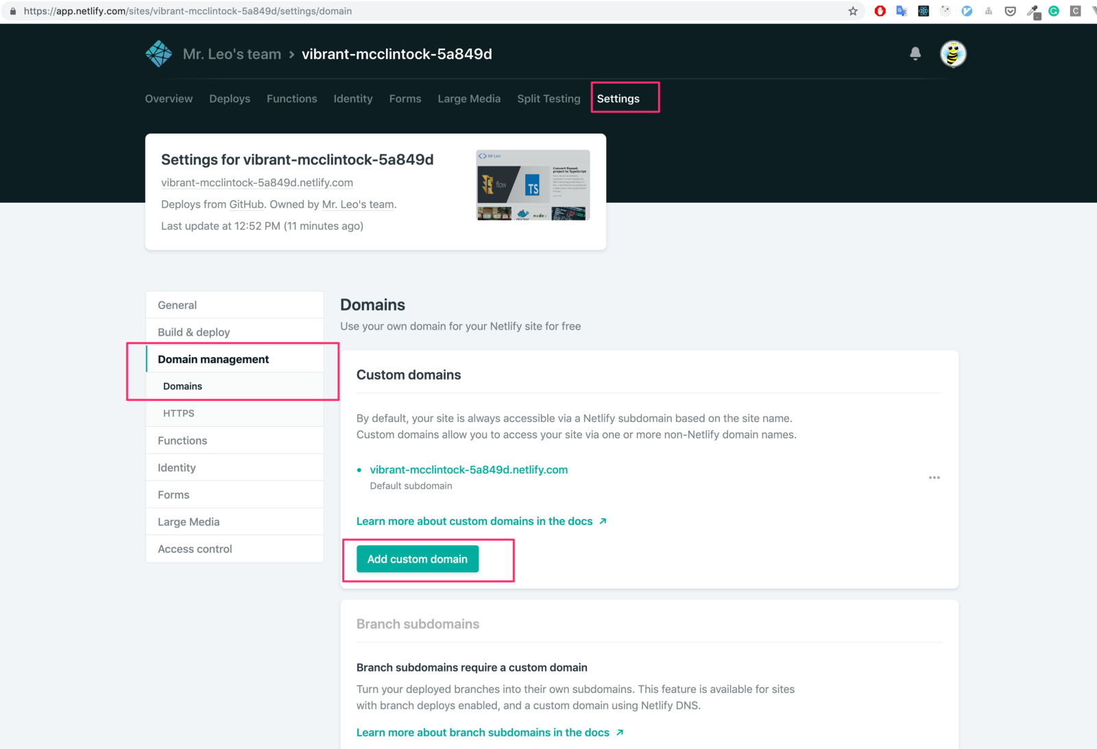 Add custom domain