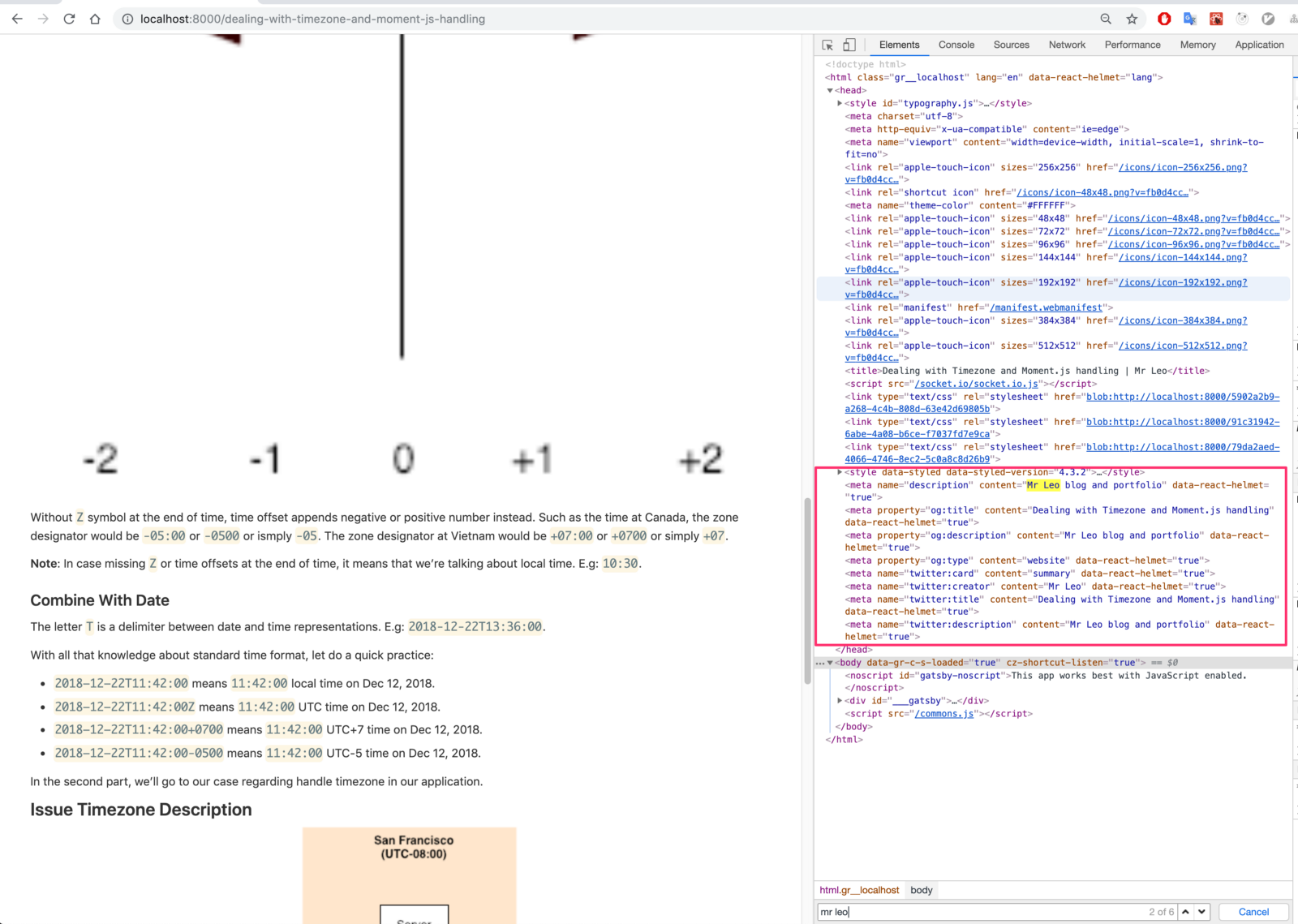 SEO information in header