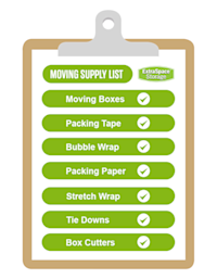 Moving Supply List including the most commonly needed items. 