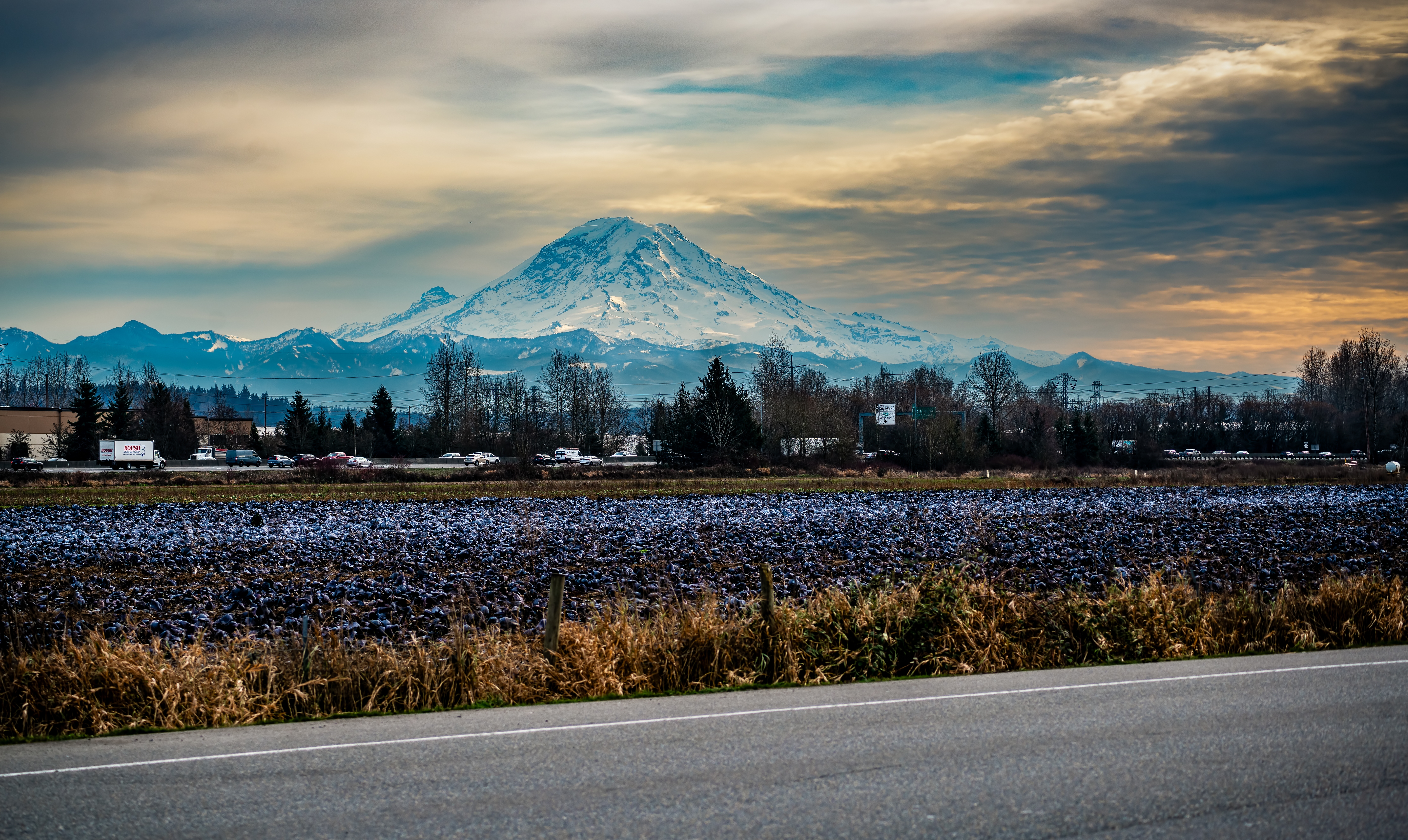 Roadside image of mountainous terrain in Kent, WA.