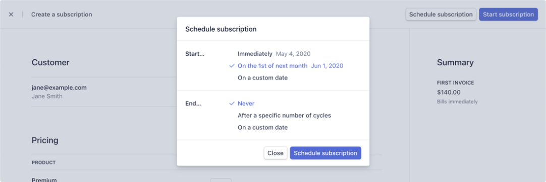 subscription schedules