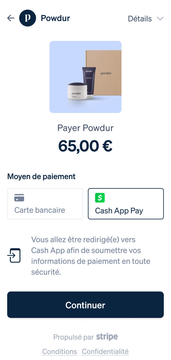 Écran de paiement mobile Cash App Pay