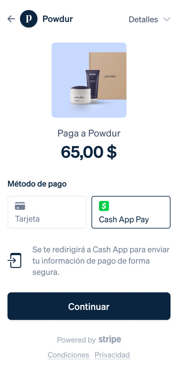 Pantalla de pago por teléfono de Cash App Pay