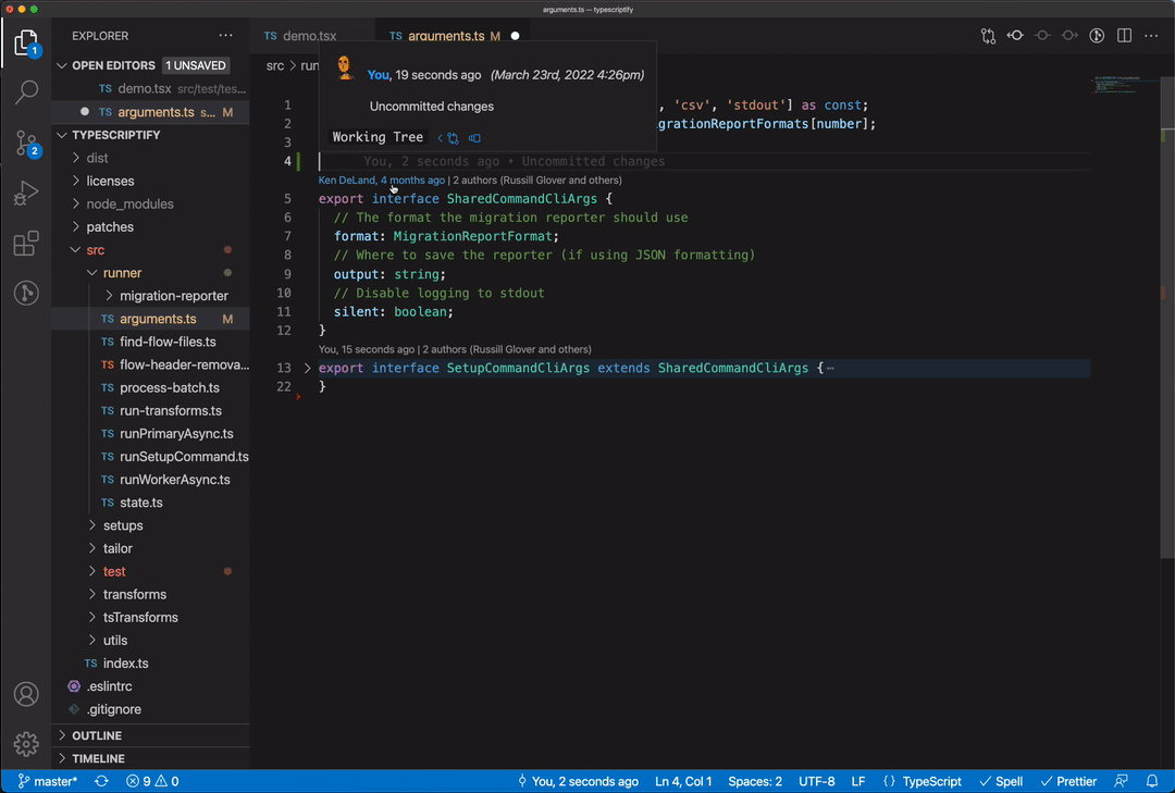 An example of the TypeScript VSCode integration automatically importing a logging library in a TypeScript file.