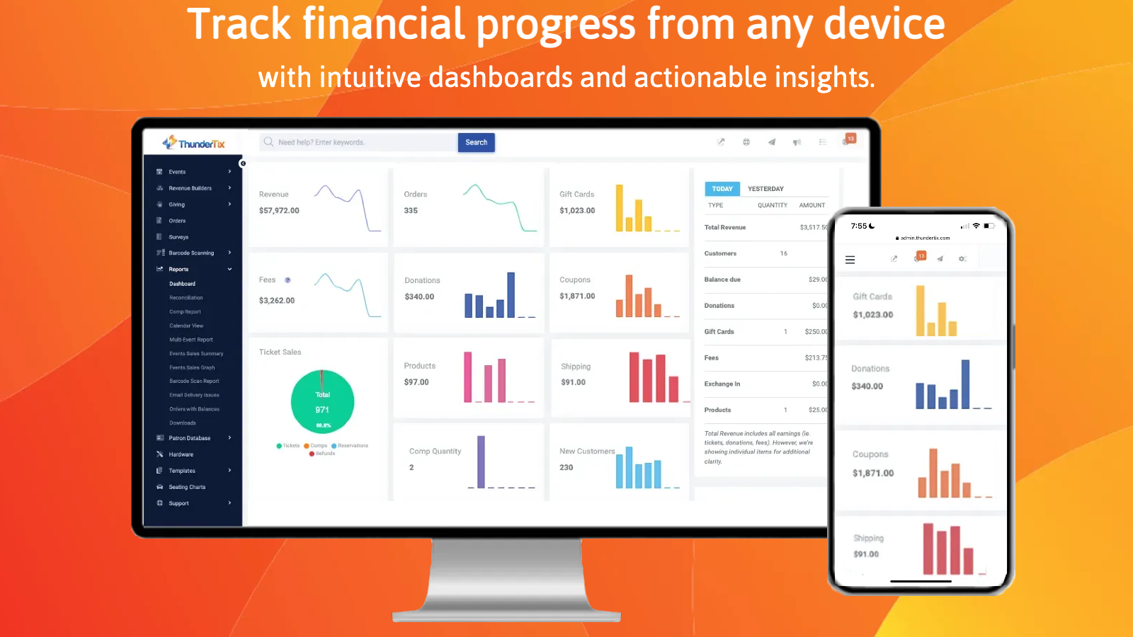 Track event sales from any device with intuitive dashboards and actionable insights.