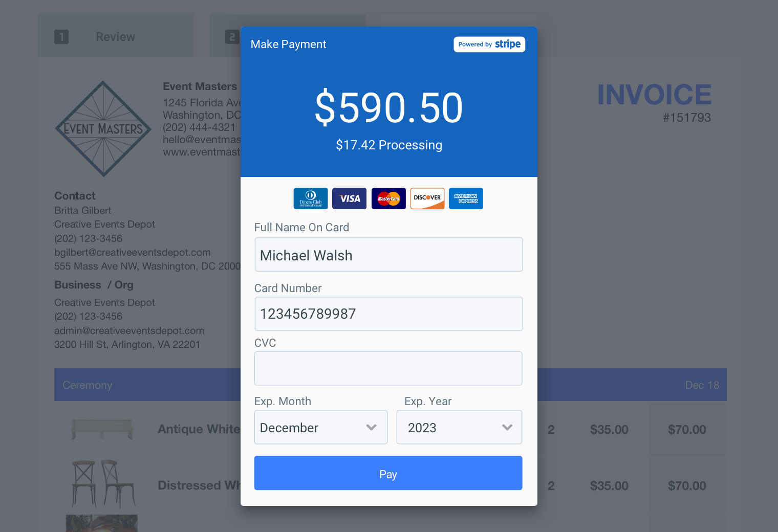 Goodshuffle Pro users get paid faster and provide their customers a seamless payment experience through Stripe's payment processor.