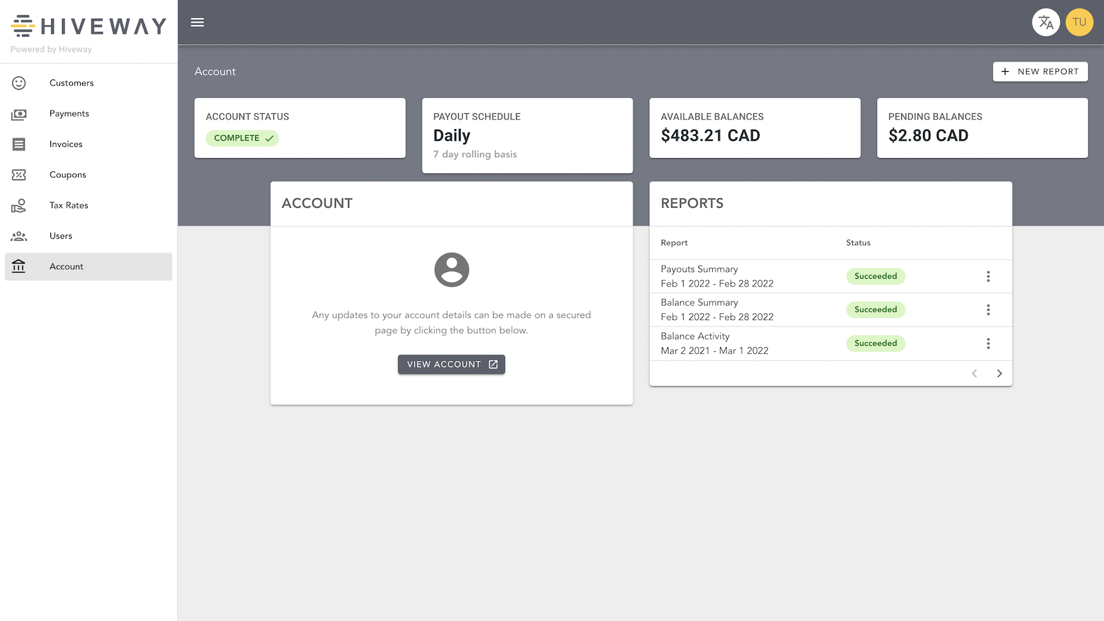 Connect Account Dashboard