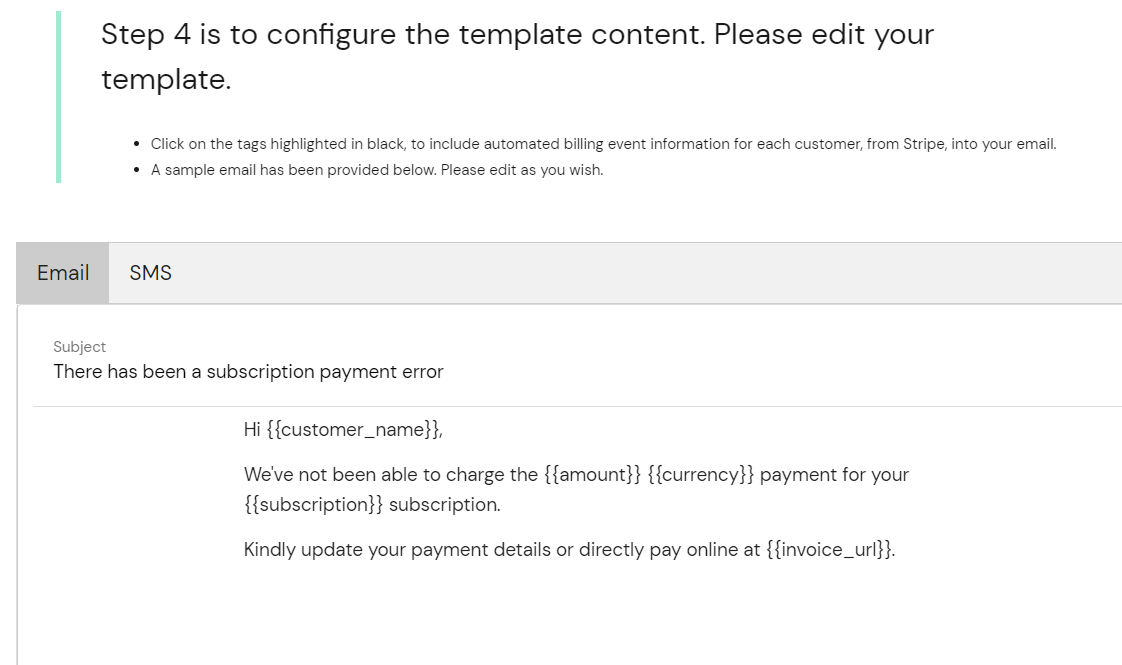 Edit your templates with customizable tags for each email