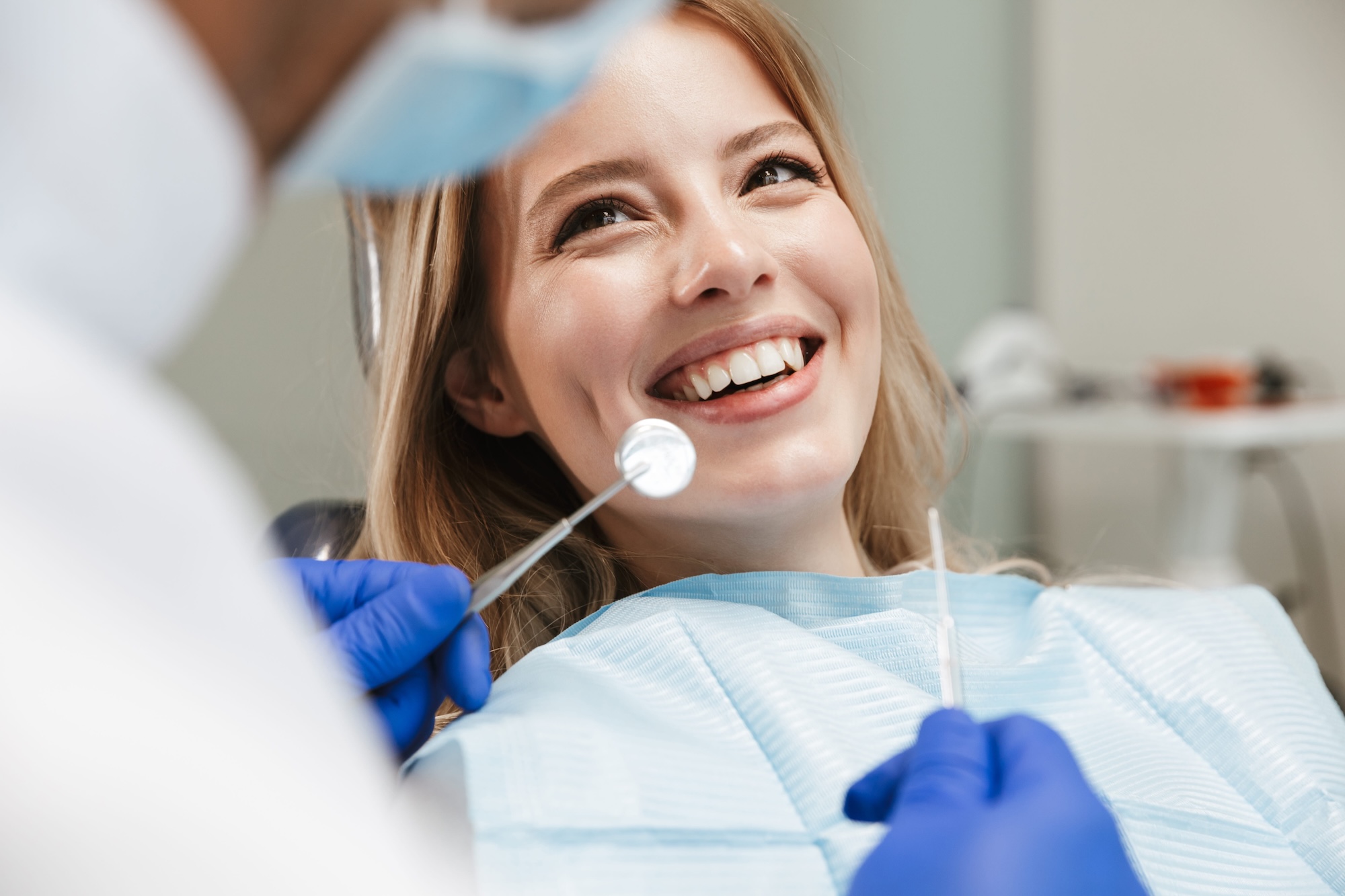 Woman having a dental exam done