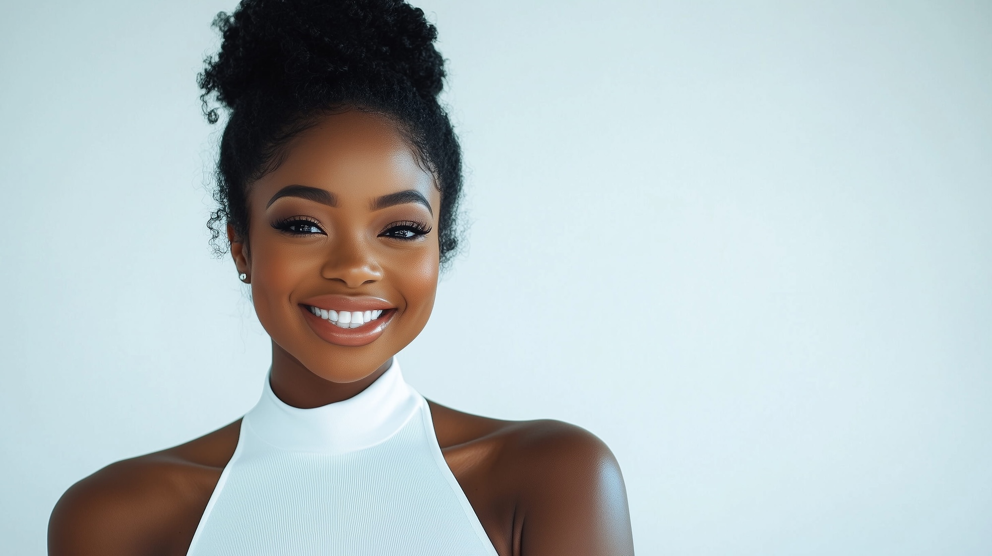 Woman smiling and showing off her healthy gums and teeth