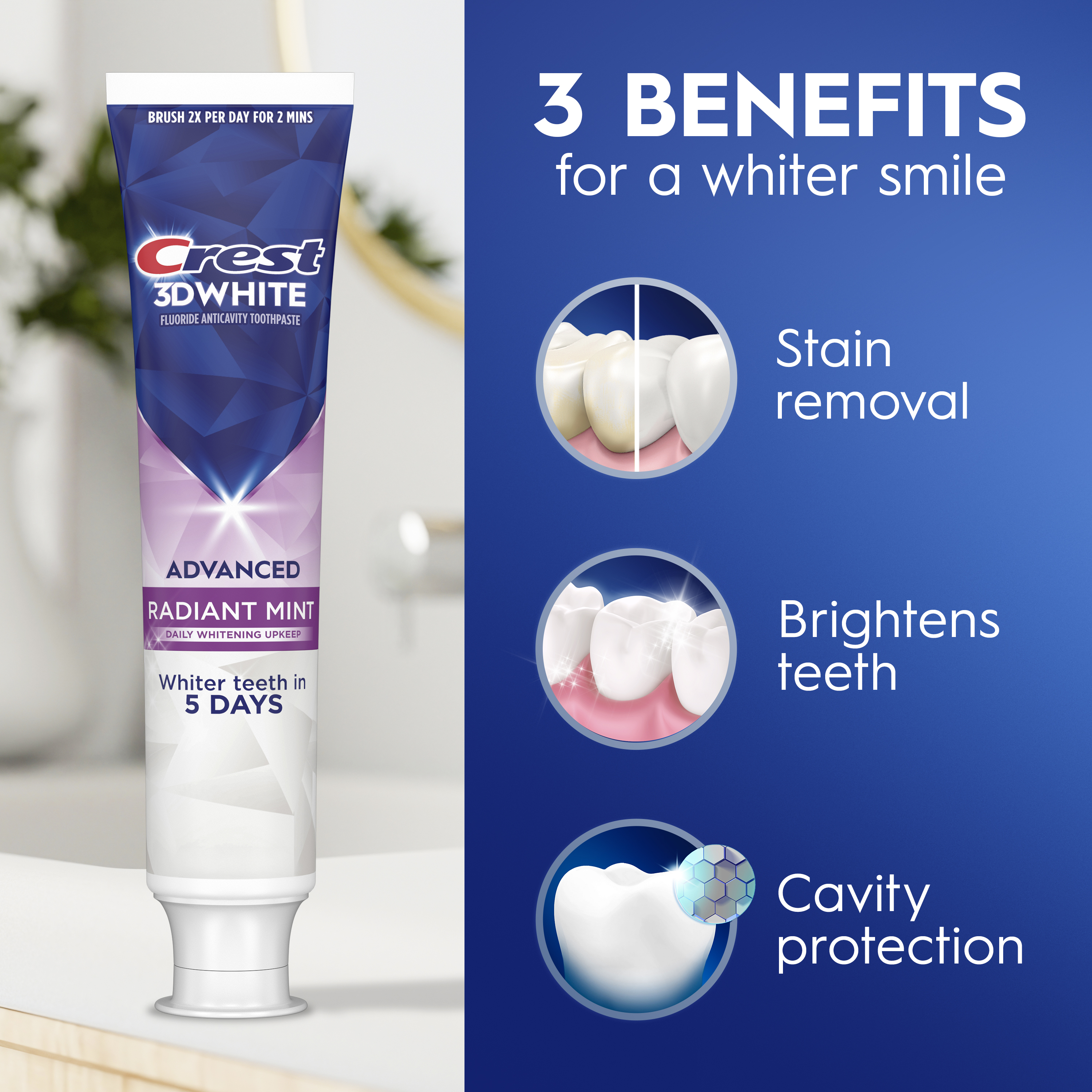 3D White Radiant Mint Whitening Toothpaste | Crest US