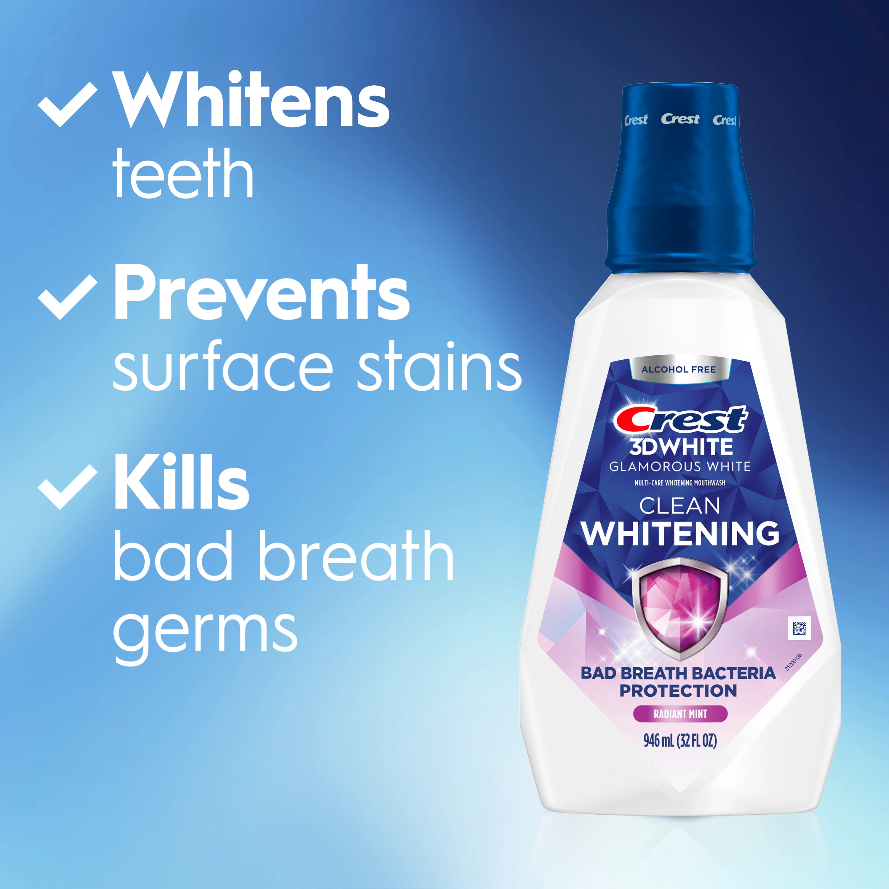 Whitens teeth, Prevents surface stains and Kills bad breath germs