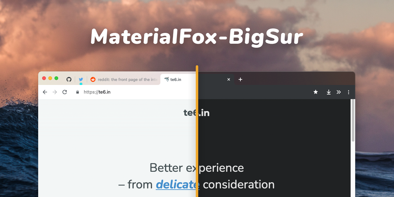 MaterialFox-BigSur 테마를 적용한 Firefox 스크린샷