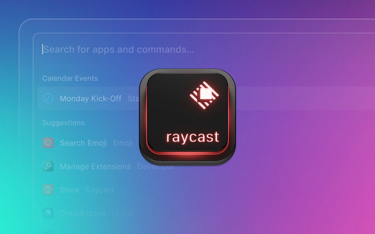 Raycast 로고와 배경에 깔린 Raycast 검색 창