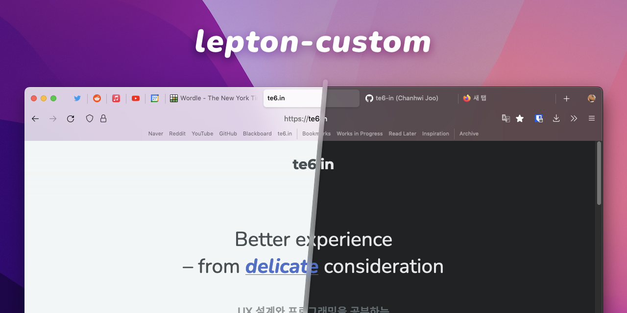 lepton-custom 테마를 적용한 Firefox 스크린샷