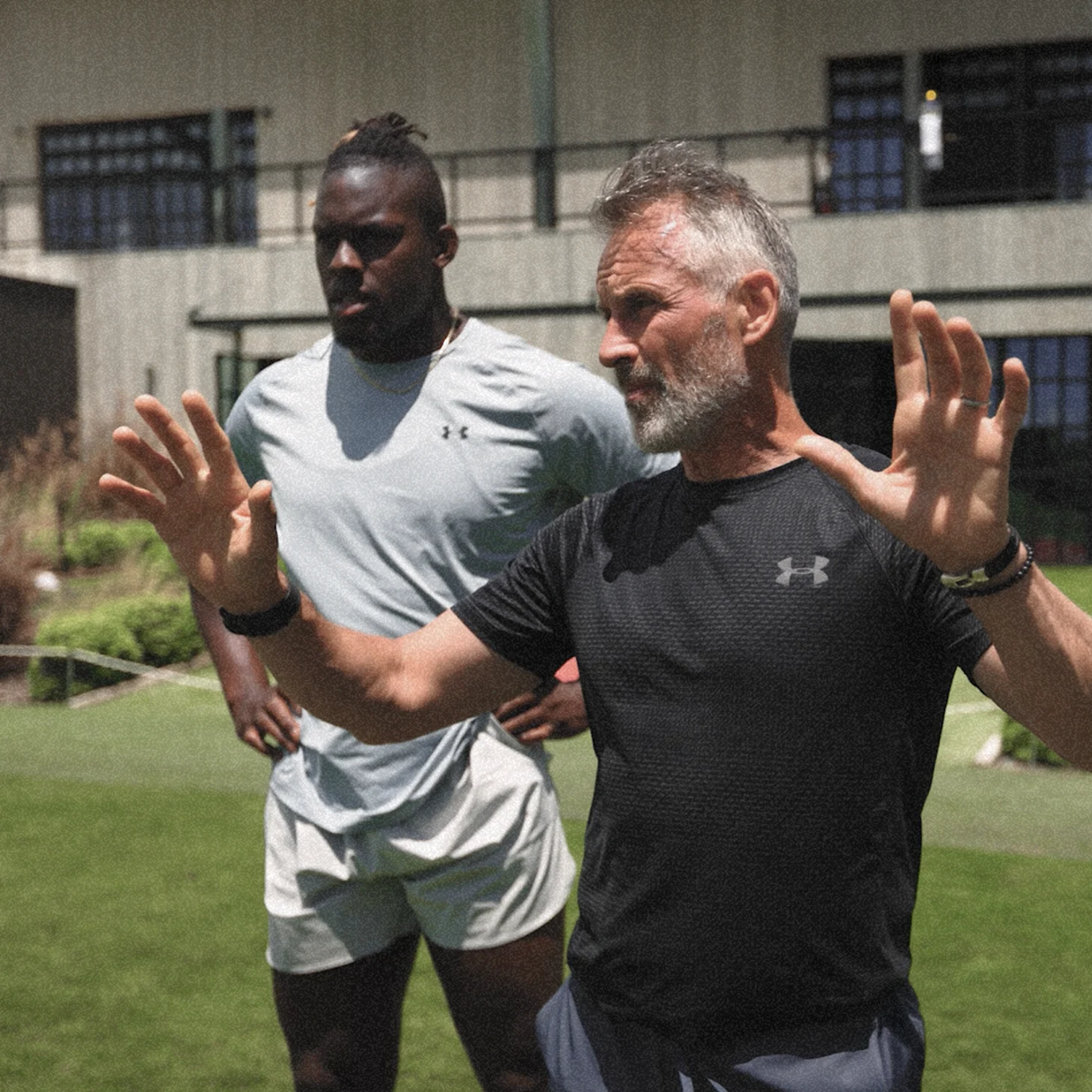 Two athletic men on a field