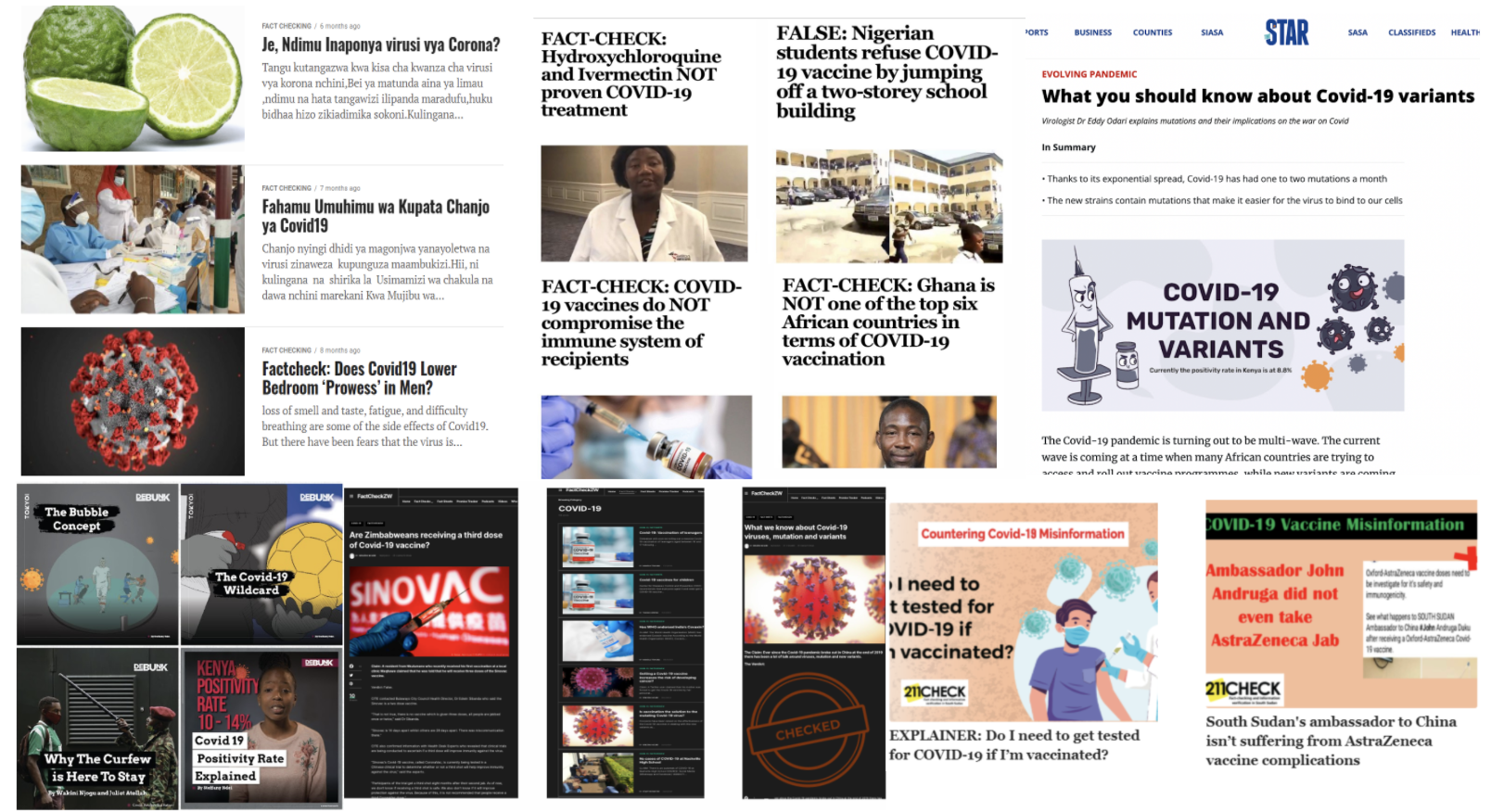 Screenshot of some of the stories produced by the participating newsrooms