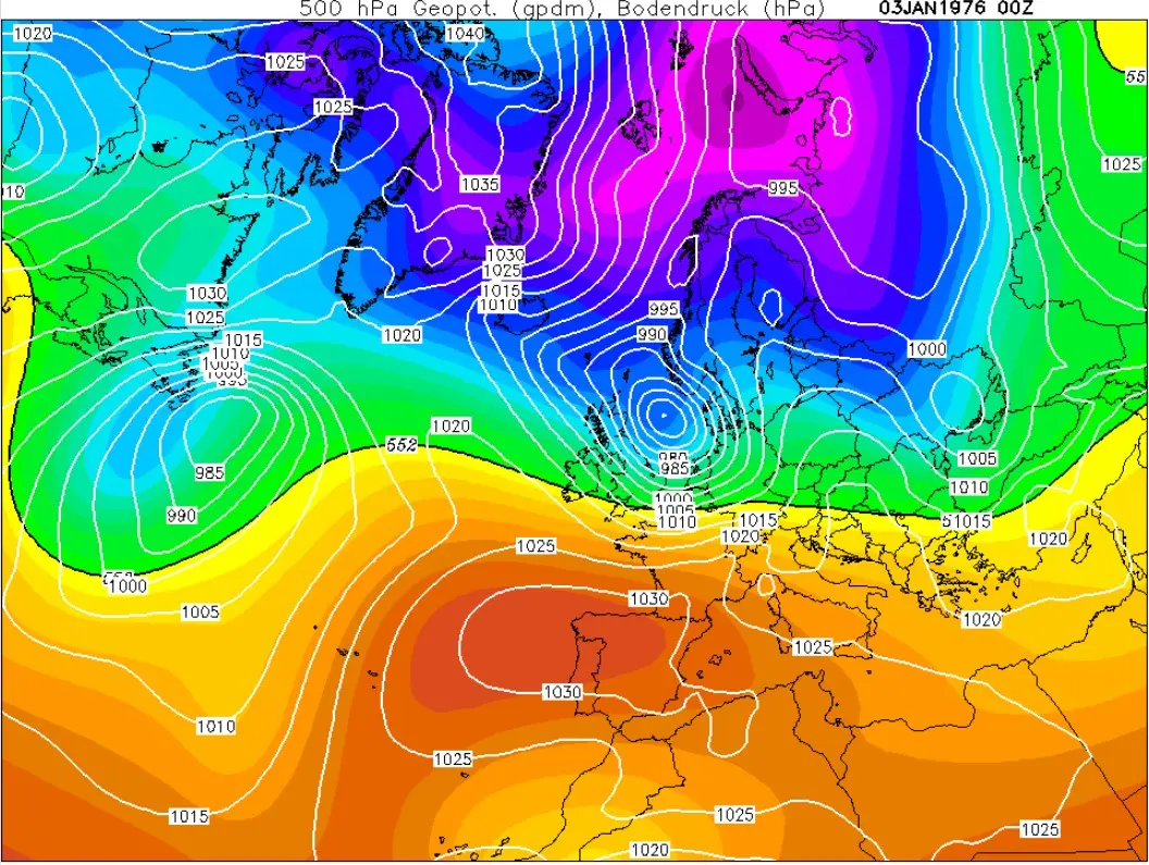 De weerkaarten van de storm van 2 en 3 januari 1976 - Wetterzentrale.de