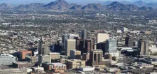 Phoenix AZ Downtown from airplane (cropped)