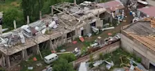 Schade door de tornado in Armenië - still uit video