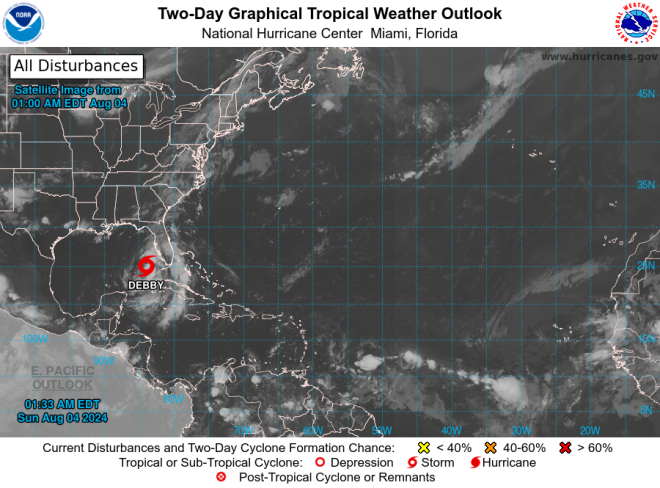 Tropische storm Debby op weg naar Florida - National Hurricane Center