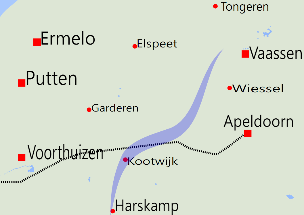 De baan van de tornado van toen (ongeveer) - Wikipedia.