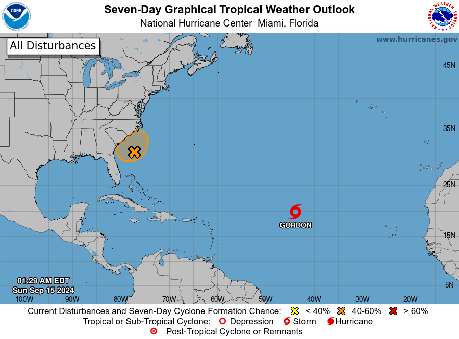 Gordon ligt midden op de Oceaan, bij de VS wordt een systeem in de gaten gehouden - National Hurricane Center