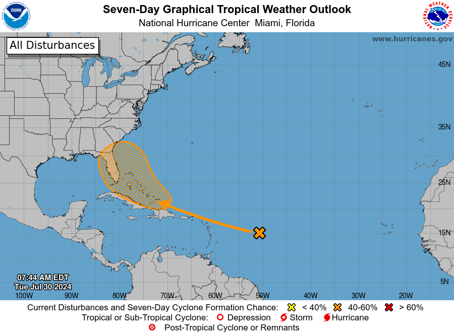 Later deze week komt er mogelijk een nieuwe tropische depressie - National Hurricane Center