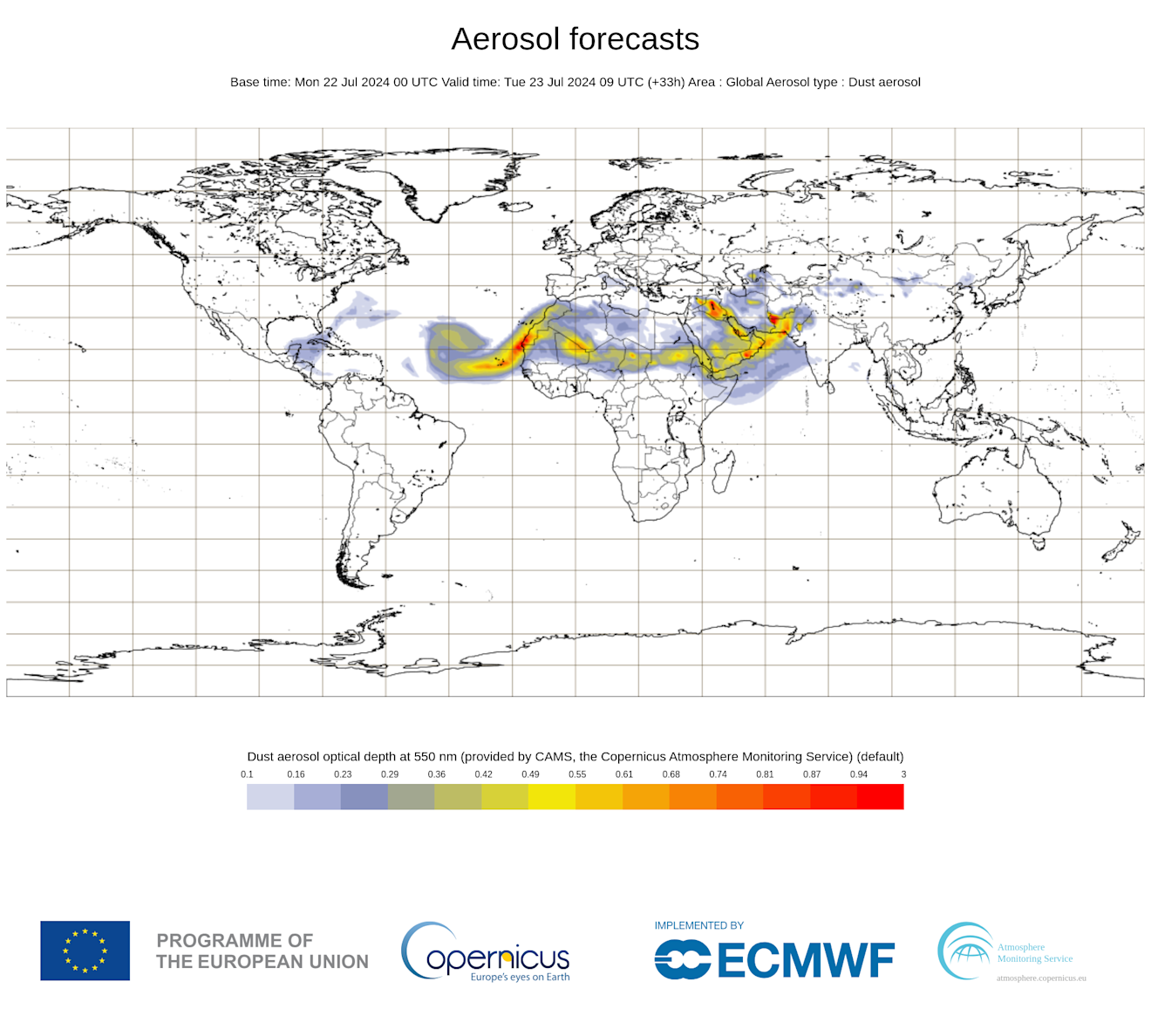 Nog steeds wordt stof vanuit de Sahara over de Oceaan getransporteerd - ECMWF