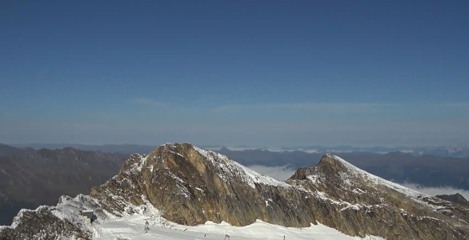 In Oostenrijk was het vanochtend (onder meer op de Kitzsteinhorn) nog prachtig weer, maar dat verandert de komende dagen - beeld webcam