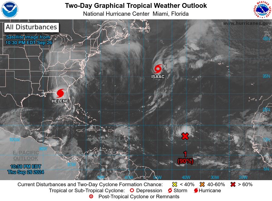 Orkaan Helene, tropische storm Isaac en een potentiële tropische depressie - National Hurricane Center