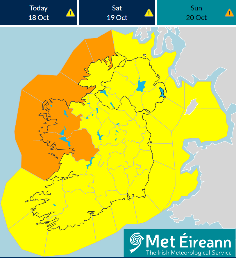 Voor het noordwesten van Ierland is voor morgen een code oranje afgegeven - Ierse weerdienst