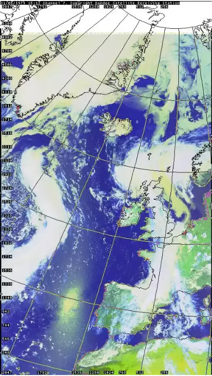 Het satellietbeeld van 31 mei 1979. Boven België zie je alweer nieuw onweer ontstaan.