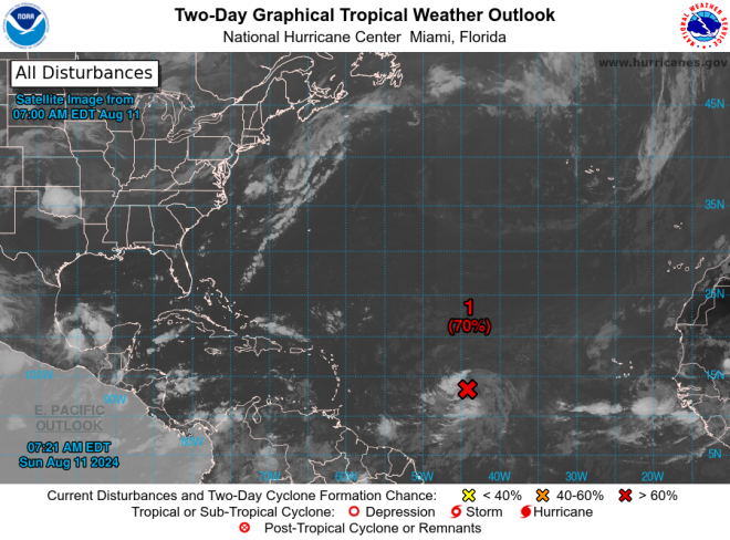 De buiencluster op de Oceaan die binnenkort een tropische depressie lijkt te worden - National Hurricane Center