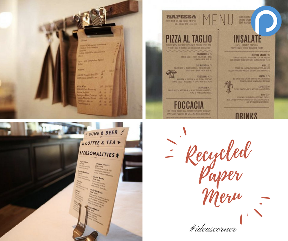 Innovate ideas to remove paper & plastic in your F&B stores Recycled Paper Menu