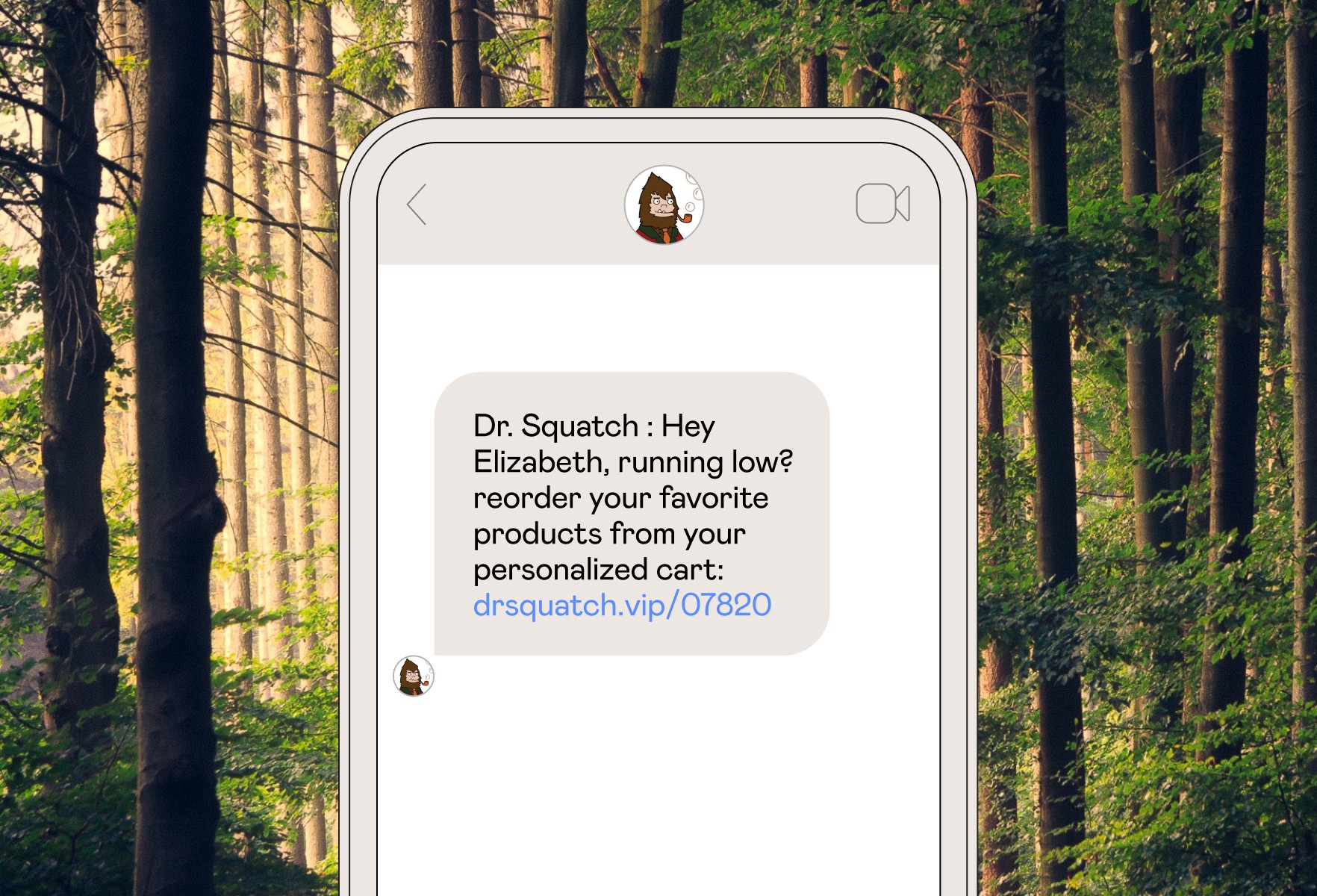 Repeat Dr Squatch client SMS cart example
