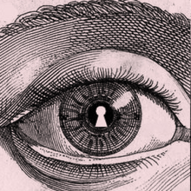 Illustrated eye with a lock inside the pupil