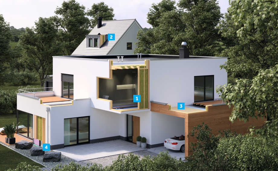 Anwendungsbereiche der Wolfin Bahnen veranschaulicht an einem 3D Haus in Holzbauweise.