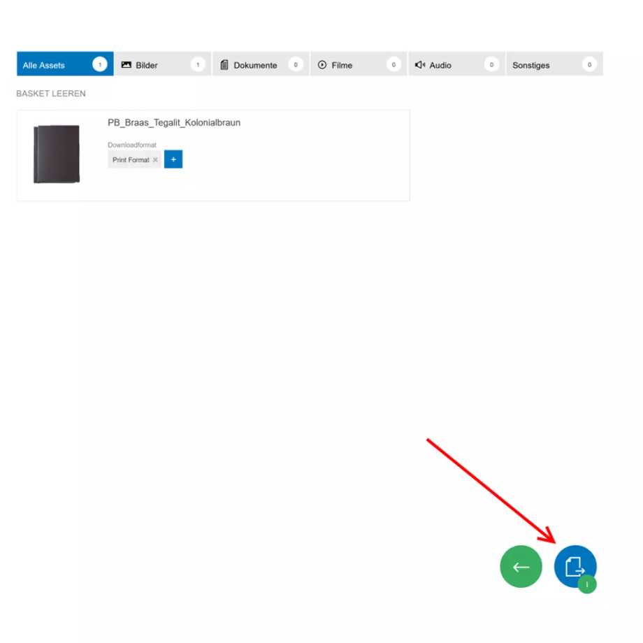 Ansicht der Mediendatenbank für die ausgewählten Dateien und Änderungsmöglichkeit des Formats.