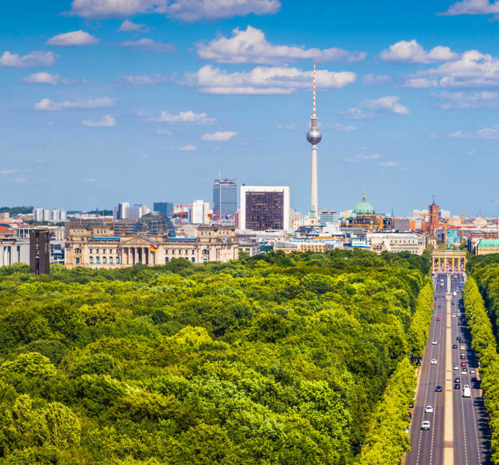 Stadtansicht über den Dächern von Berlin.
