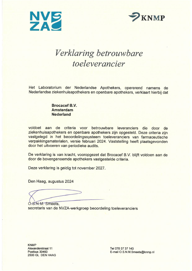 Verklaring betrouwbare leverancier